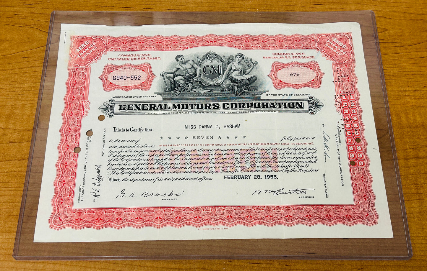 GENERAL MOTORS Corp. Authentic Stock Certificate- Rare- Year 1950's includes protective top loader, Gift Ready