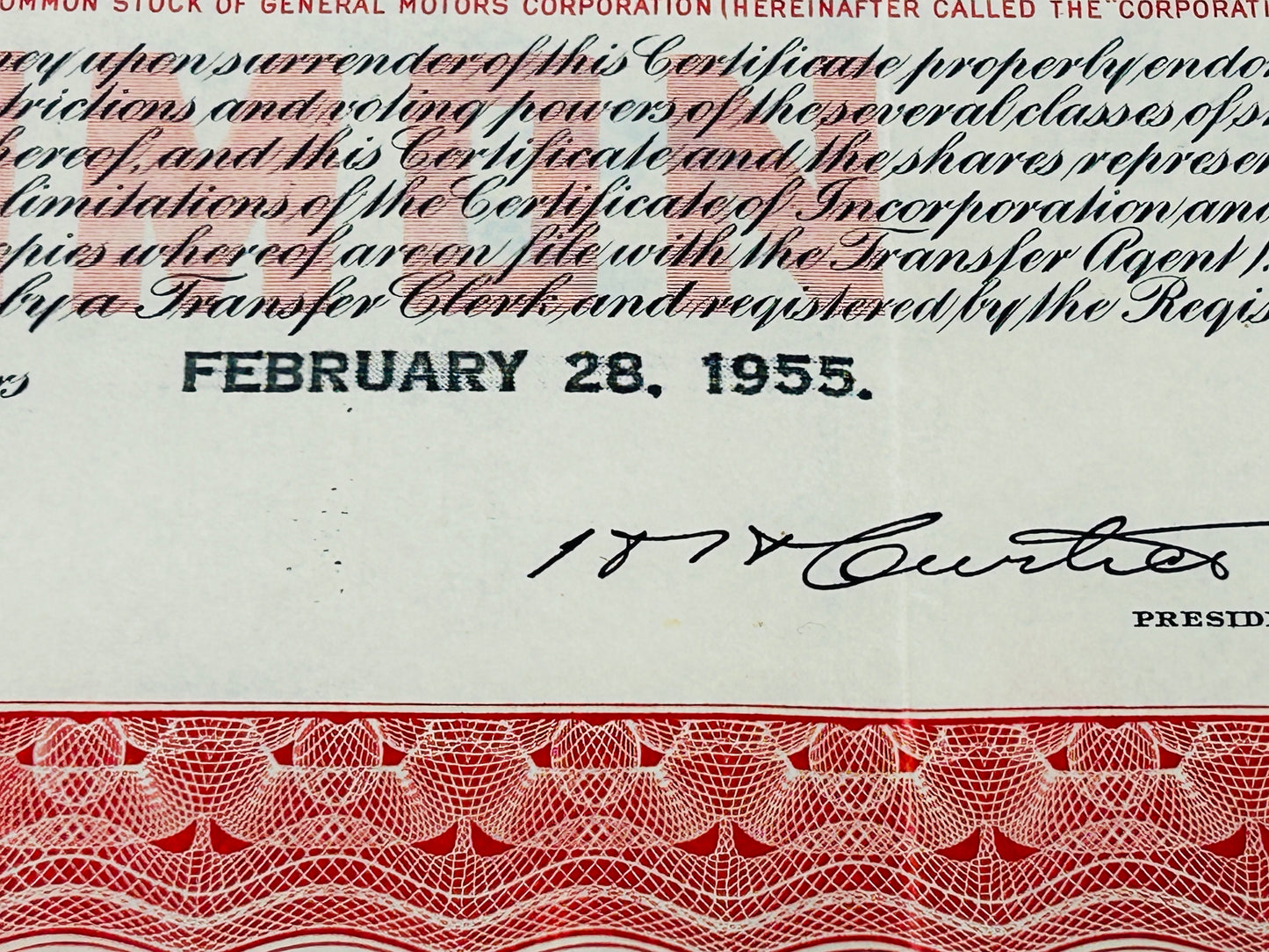 GENERAL MOTORS Corp. Authentic Stock Certificate- Rare- Year 1950's includes protective top loader, Gift Ready