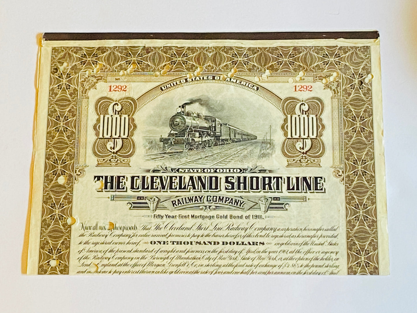 CLEVELAND SHORT LINE Gold Bond, Year 1911