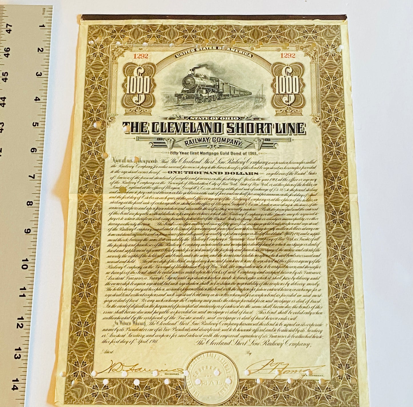 CLEVELAND SHORT LINE Gold Bond, Year 1911