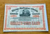 CHICAGO, BURLINGTON, and QUINCY Railroad Company authentic Stock Certificate Year 1899