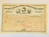 COLUMBUS, CHICAGO AND INDIANA CENTRAL RAILROAD COMPANY Authentic Stock Certificate, Year 1882